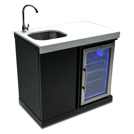 Mont Alpi Beverage Center Cabinet Module W/ Sink & 2.6 Cu. Ft. Outdoor Refrigerator - Black Stainless Steel - MASF-BSS