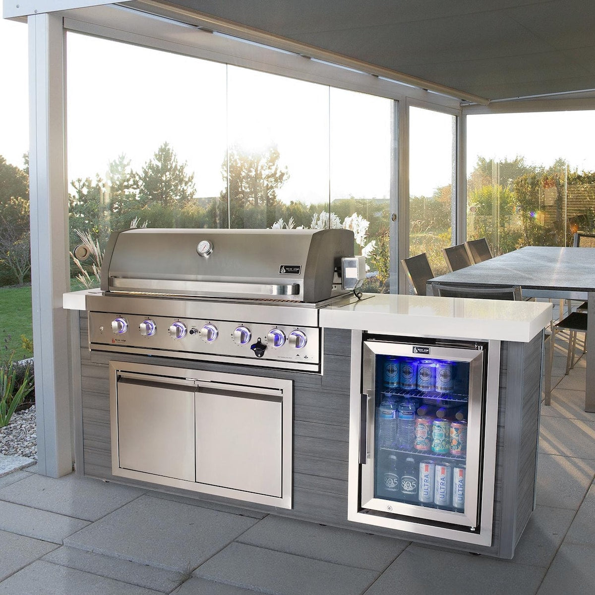 Mont Alpi Artwood Series 6.5 Ft Natural Gas Outdoor Kitchen Island w/ 6-Burner Grill - MA805-AW