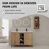 Elegant 48" Freestanding Bathroom Vanity With Double Resin Sink And Storage Rack Soft Close Doors - Imitative Oak