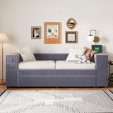 Upholstered Bed With Storage And Twin Trundle, USB Charging Ports