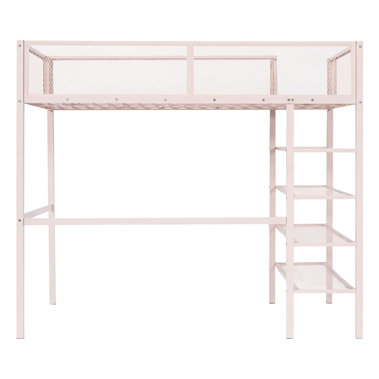 Loft Bed With 4 Tier Shelves And Storage