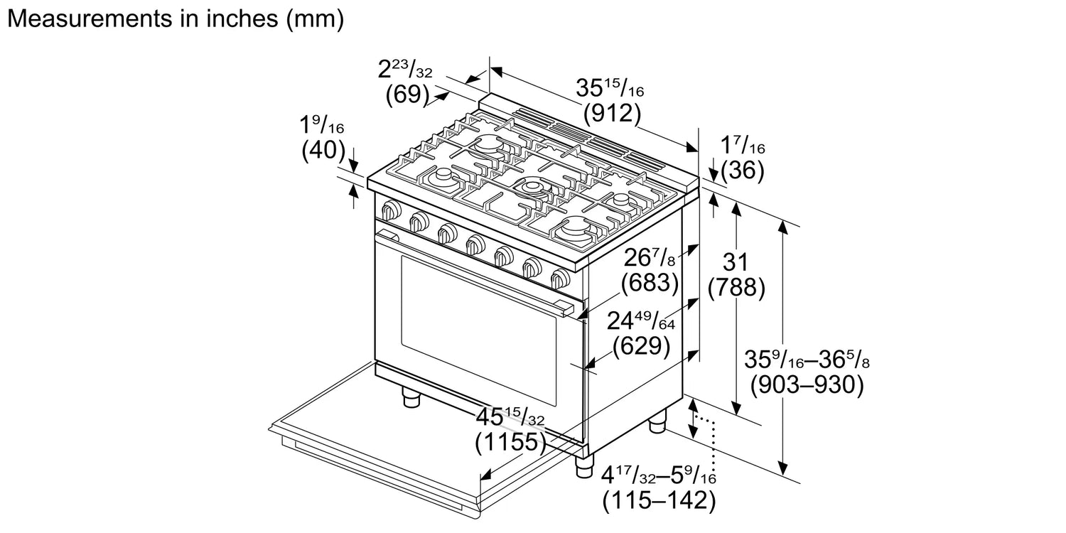 Bosch HDS8657U line drawing isometric view