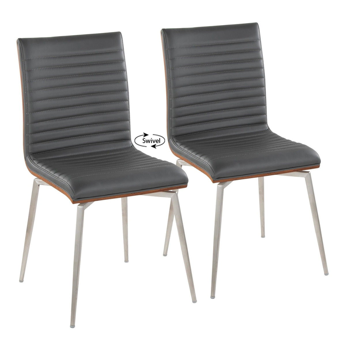 Mason - Contemporary Swivel Dining / Accent Chair (Set of 2) - Stainless Steel, Walnut Wood