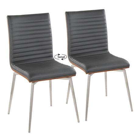 Mason - Contemporary Swivel Dining / Accent Chair (Set of 2) - Stainless Steel, Walnut Wood