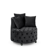 Modern Upholstered Swivel Chair With Button Tufted Design And Movable Wheels
