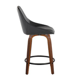 Diana - 24" Fixed-Height Counter Stool With Swivel And Round Black Metal Footrest (Set of 2) - Walnut Wood