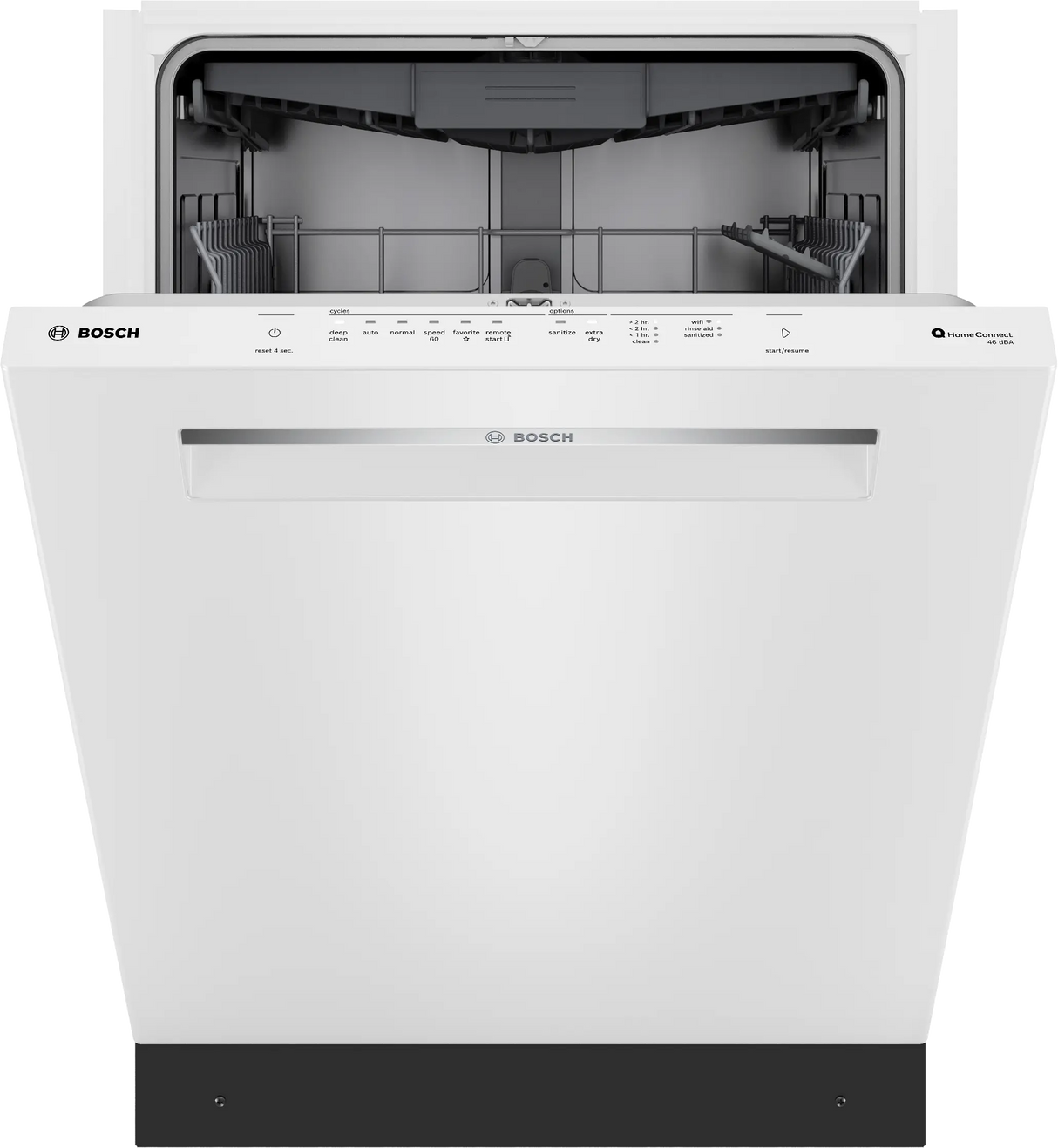 Bosch SHP53EM2N white dishwasher door slightly open