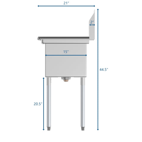 36 in. Two Compartment Stainless Steel Commercial Sink, Bowl Size 15"x 15"x 12" SB151512-N3.