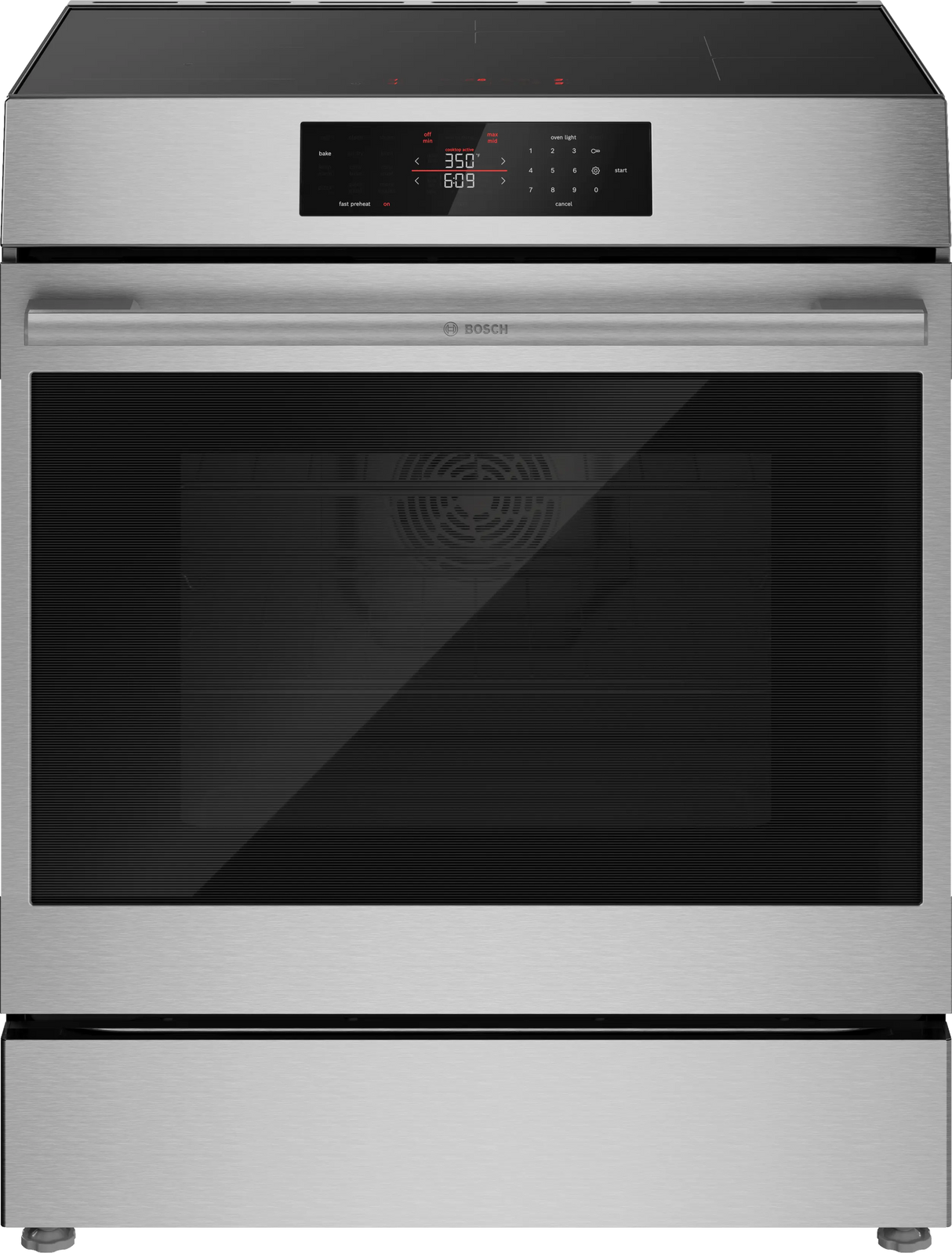 Bosch HIF5050MU 30 inch induction slide-in range front view