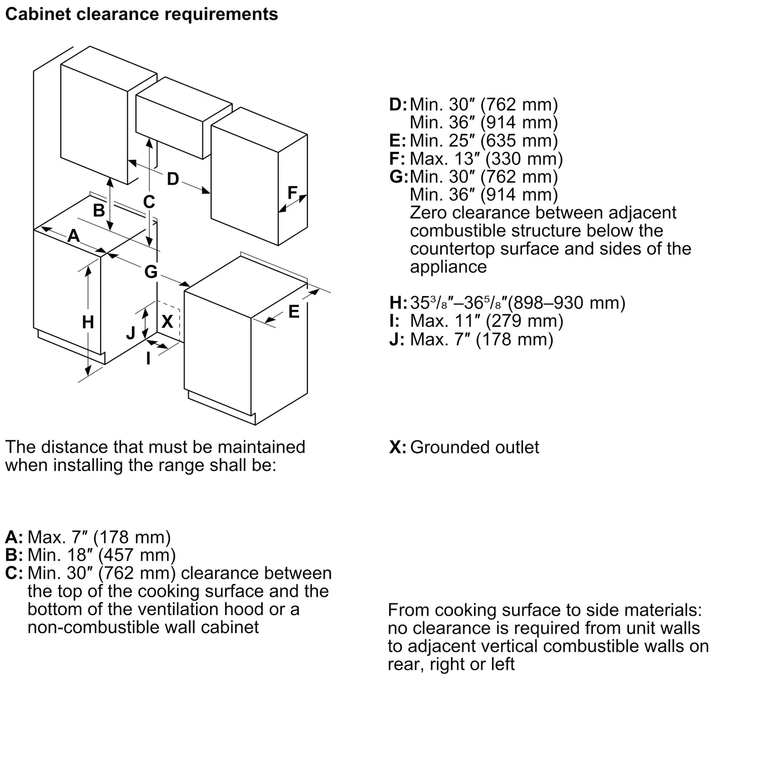 Bosch HIS8057U induction range installation dimensions line drawing