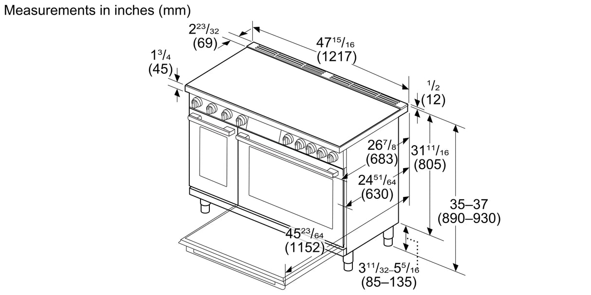 Bosch HIS8857UC induction range line drawing isometric view