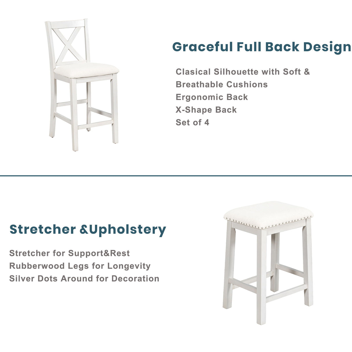 5 Pieces Counter Height Rustic Farmhouse Dining Room Wooden Bar Table Set With 2 Stools And 2 Chairs