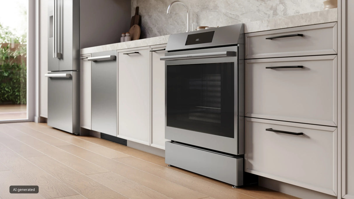 Bosch HIF5050MU induction range angled close-up with door closed