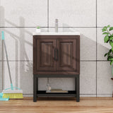 Modern Freestanding Bathroom Vanity With Ceramic Sink, Hot And Cold Faucet, Storage Cabinet & Open Shelf