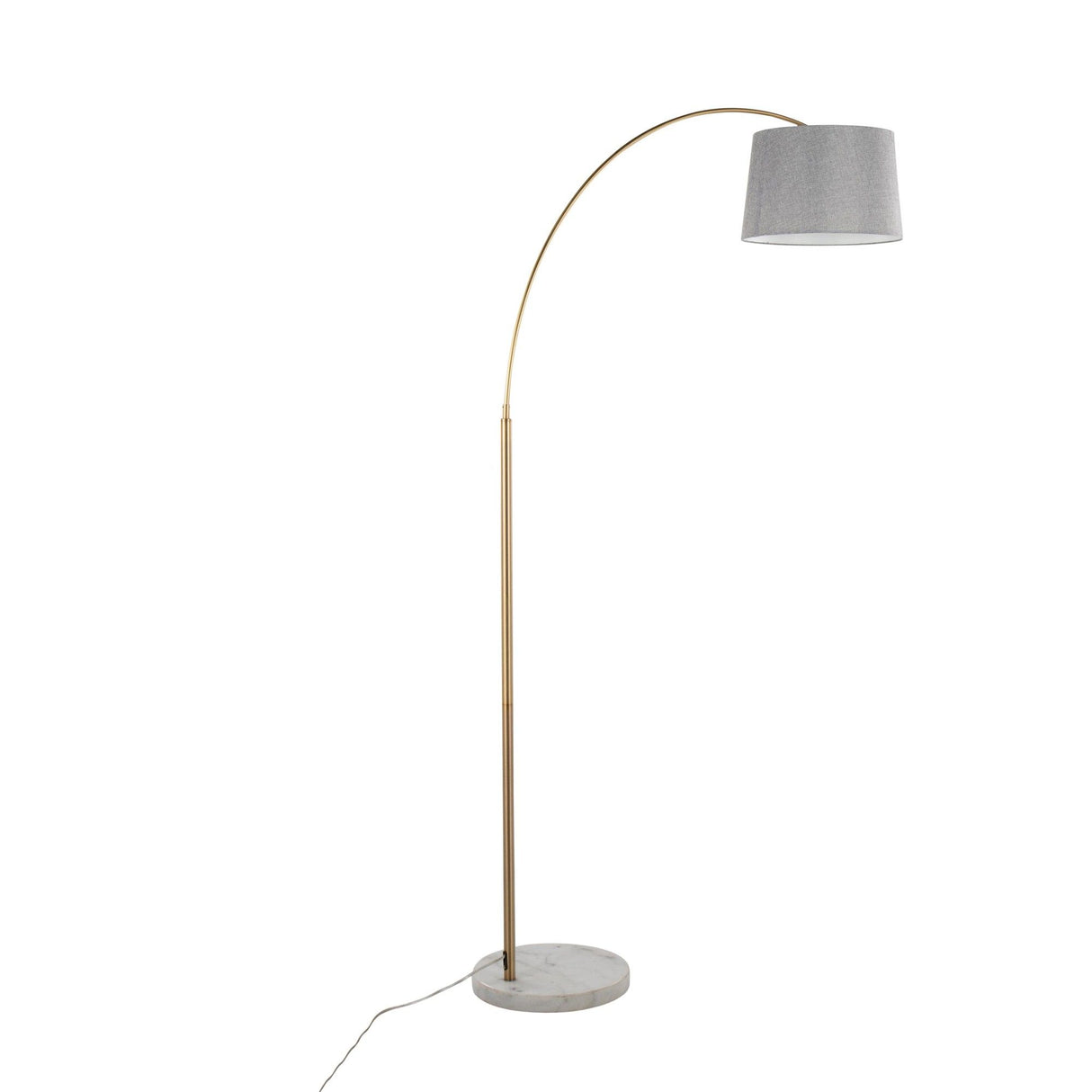 March - Floor Lamp - White Marble And Antique Brass Metal With Gray Linen Shade