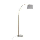 March - Floor Lamp - White Marble And Antique Brass Metal With Gray Linen Shade