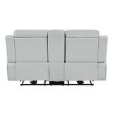 Elonzo - Power Motion Loveseat With Console, LED, Power Headrest & Speaker - Light Gray