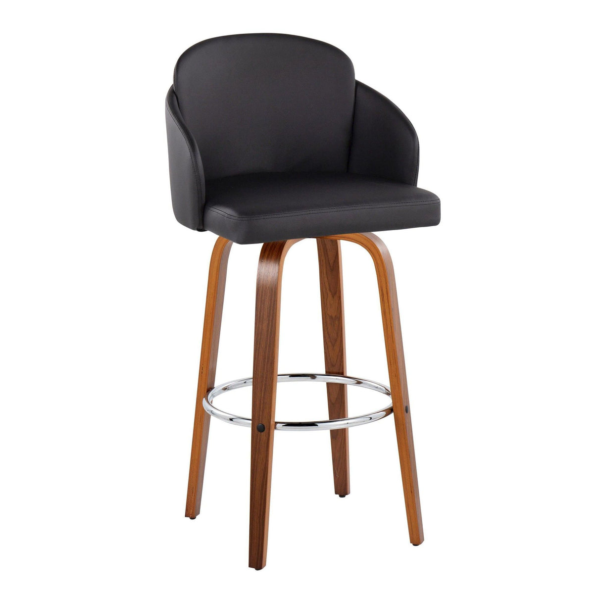 Dahlia - Contemporary Fixed-Height Barstool (Set of 2) - Walnut Wood, Chrome Footrest