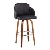 Dahlia - Contemporary Fixed-Height Barstool (Set of 2) - Walnut Wood, Chrome Footrest