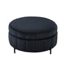 Upholstered Round Ottoman With Reversible Lid, Channel Tufted Pumpkin Shape