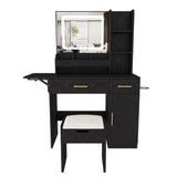 Vanity Desk With LED Mirror Lights And Charging Outlet