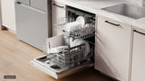 Bosch SHP53EM5N dishwasher angled with door open