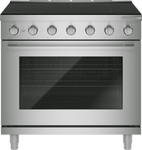 Bosch HIS5657U 36 inch industrial style induction range stainless steel front view