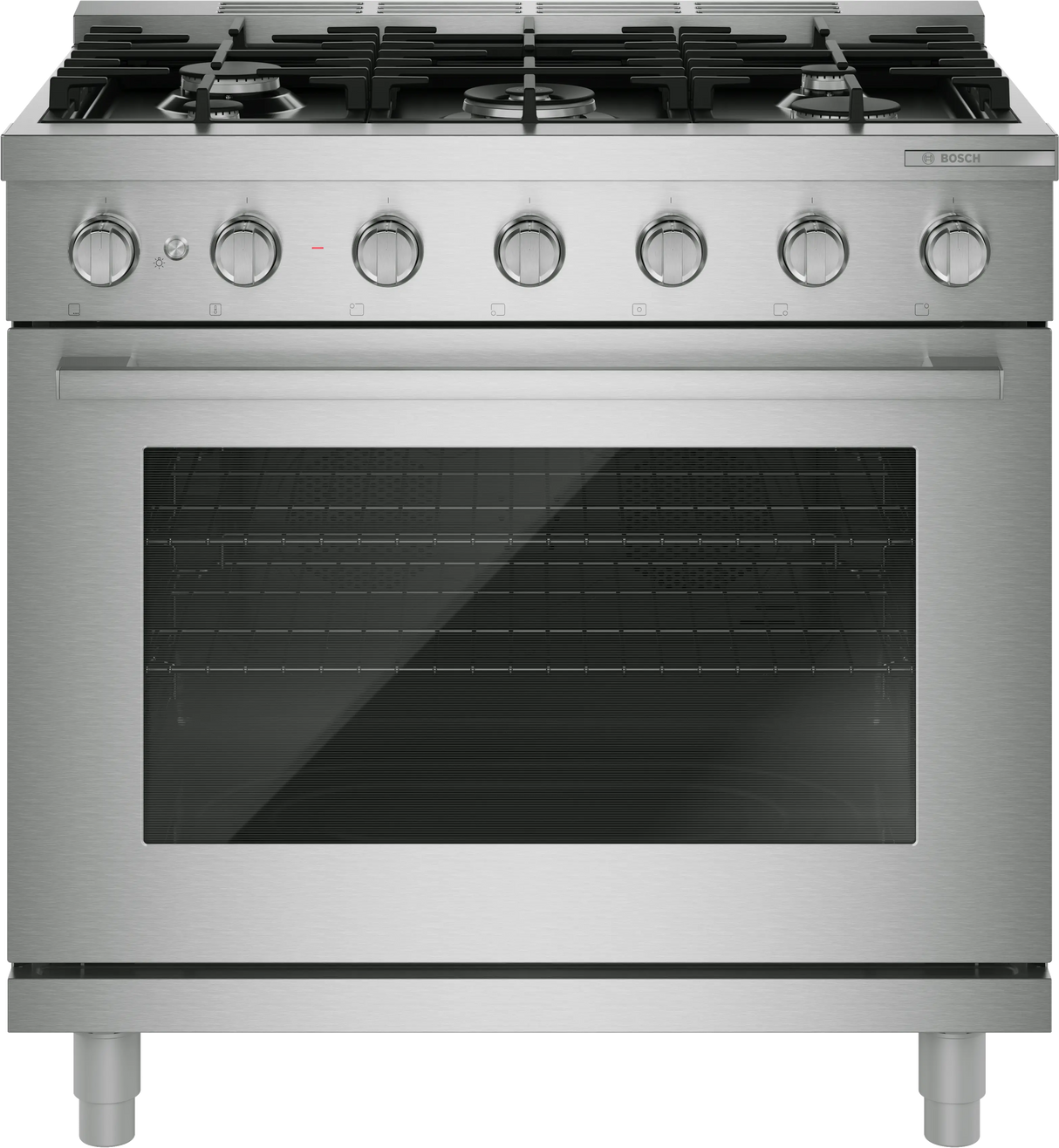 Bosch HDS5657U 36 Inch Dual Fuel Range stainless steel front view