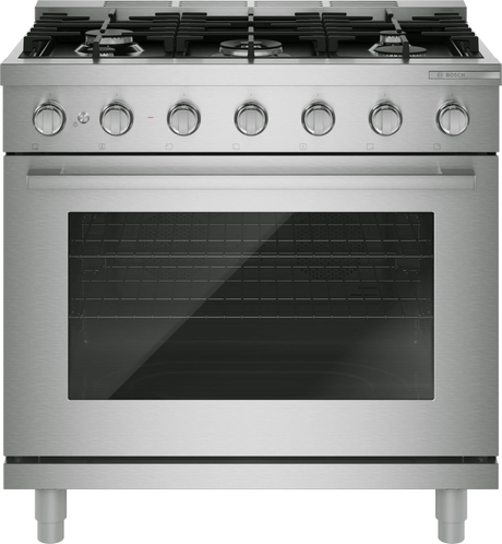 Bosch HDS5657U 36 Inch Dual Fuel Range stainless steel front view