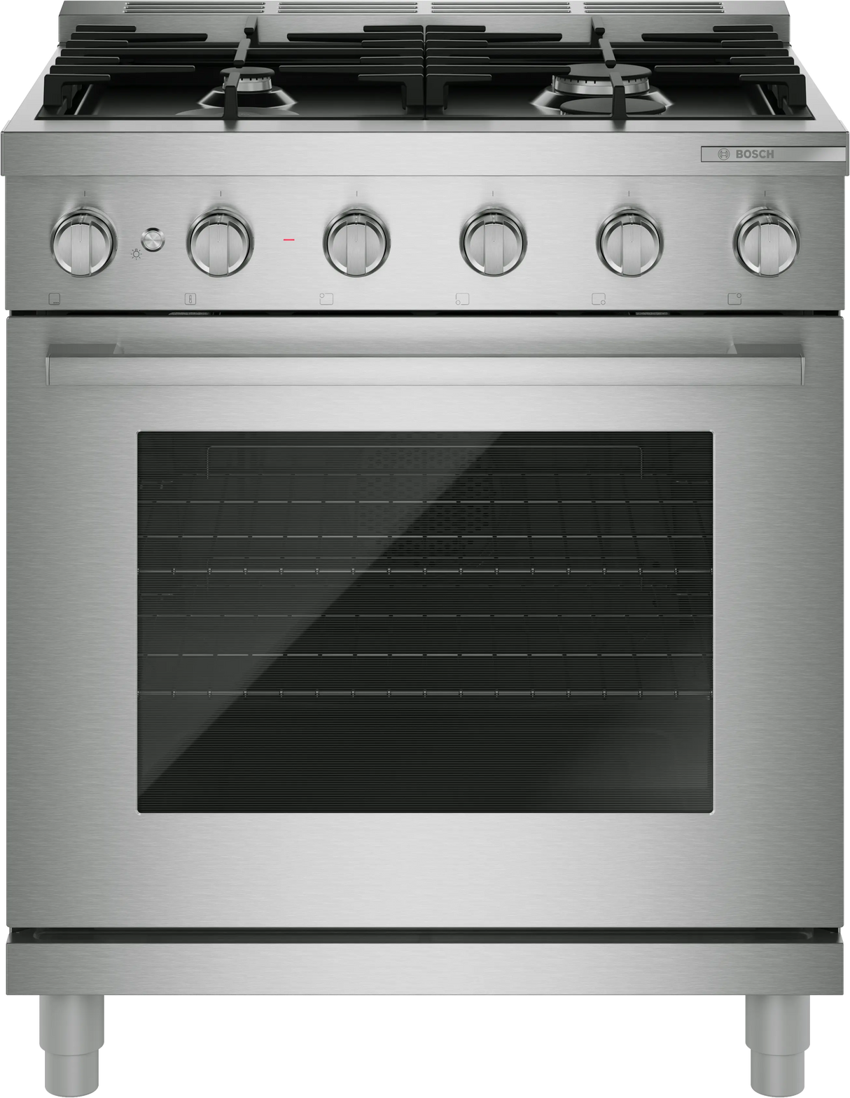 Bosch HDS5057U 30 Inch Dual Fuel Range stainless steel front view