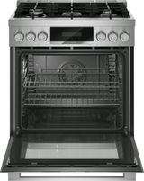 Bosch HDS8057U dual fuel range angled view