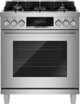 Bosch HDS8057U 30 Inch Dual Fuel Range stainless steel front view