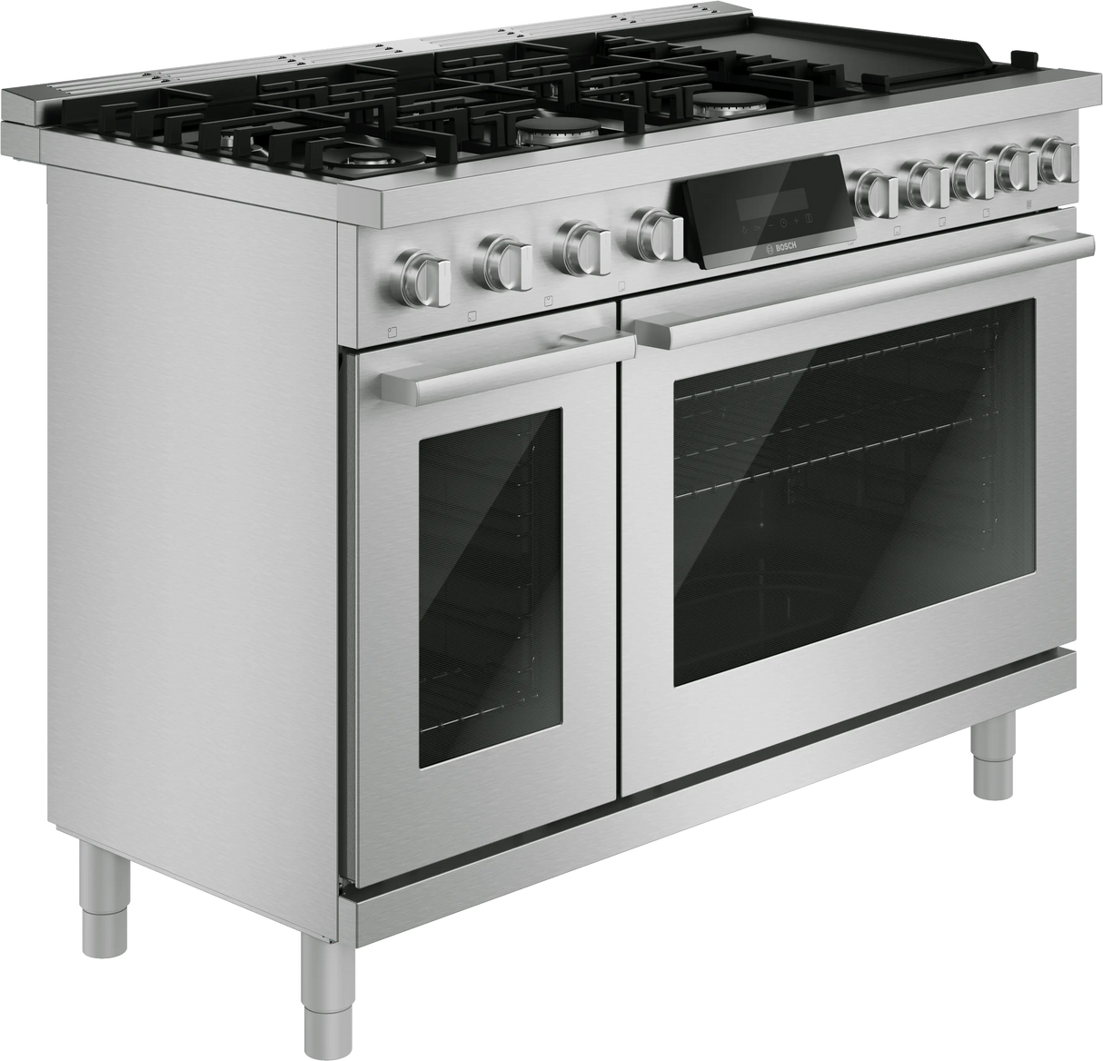 Bosch HDS8857UC dual fuel range cooktop detail
