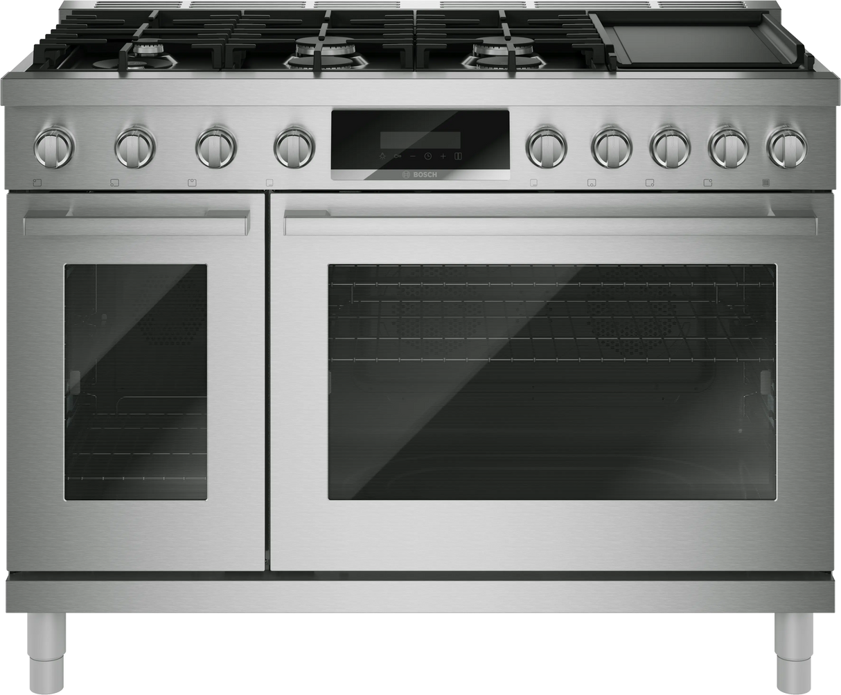Bosch HDS8857UC 48 Inch Dual Fuel Range stainless steel front view
