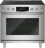 Bosch HIS8657U 36 inch industrial style induction range stainless steel front view