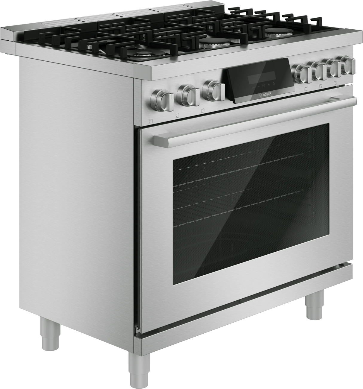 Bosch HDS8657U dual fuel range cooktop detail