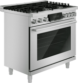 Bosch HDS8657U dual fuel range cooktop detail