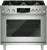 Bosch HDS8657U 36 Inch Dual Fuel Range stainless steel front view
