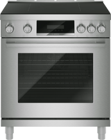 Bosch HIS8057U 30 inch industrial style induction range stainless steel front view
