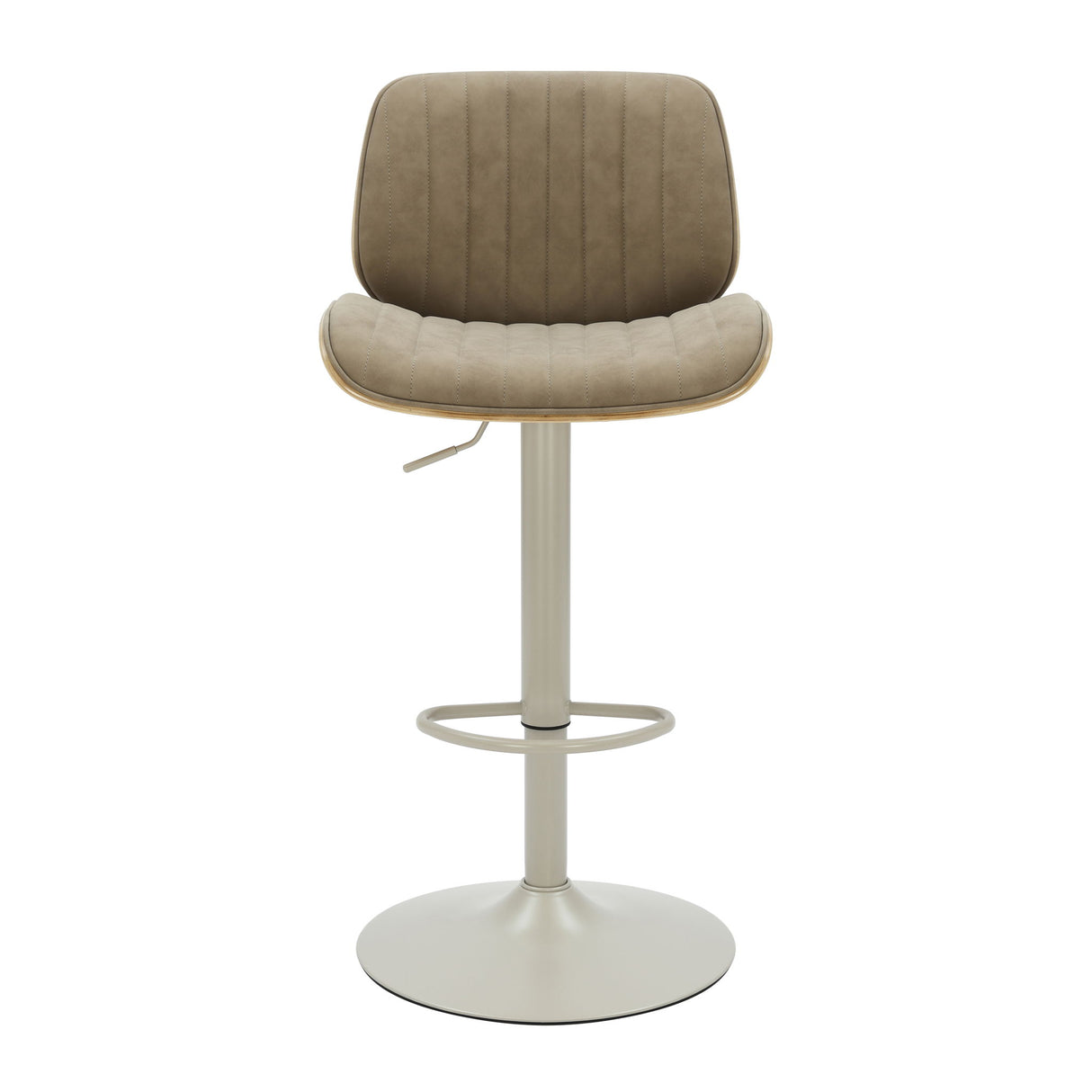 Brock - Adjustable Swivel Curved Back Wood Bar Stool With Faux Leather Seat