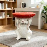 Cute Bunny Side Table With Carrot Top, Plant Stand For Indoor Outdoor Garden Decor - Red / White