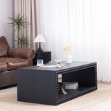 Beaded Edge Coffee Table, Rectangular Center Table With Open Storage Shelf - Black