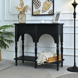 Accent Carved Console Table With Open Shelf And 2 Drawers For Living Room - Black