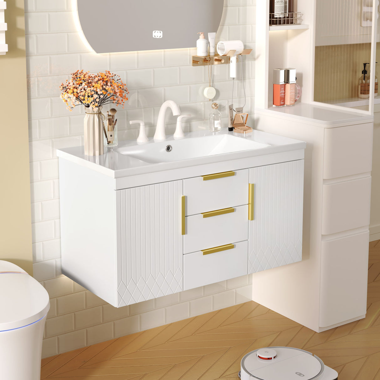 Wall Mounted Bathroom Vanity With Sink, Floating Storage Cabinet With 2 Drawers
