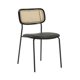 Downey - Modern Rattan Back Dining Chair With Faux Leather Seat And Metal Frame - Black