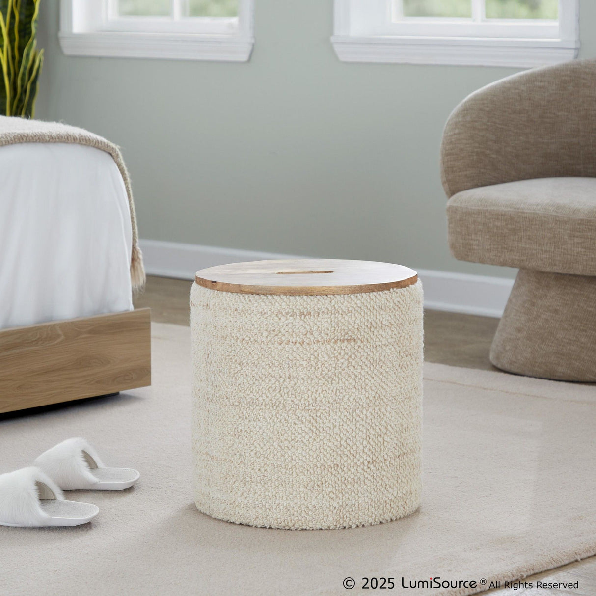 Tahoe - Wood Ottoman - Beige Wool, Mango Wood