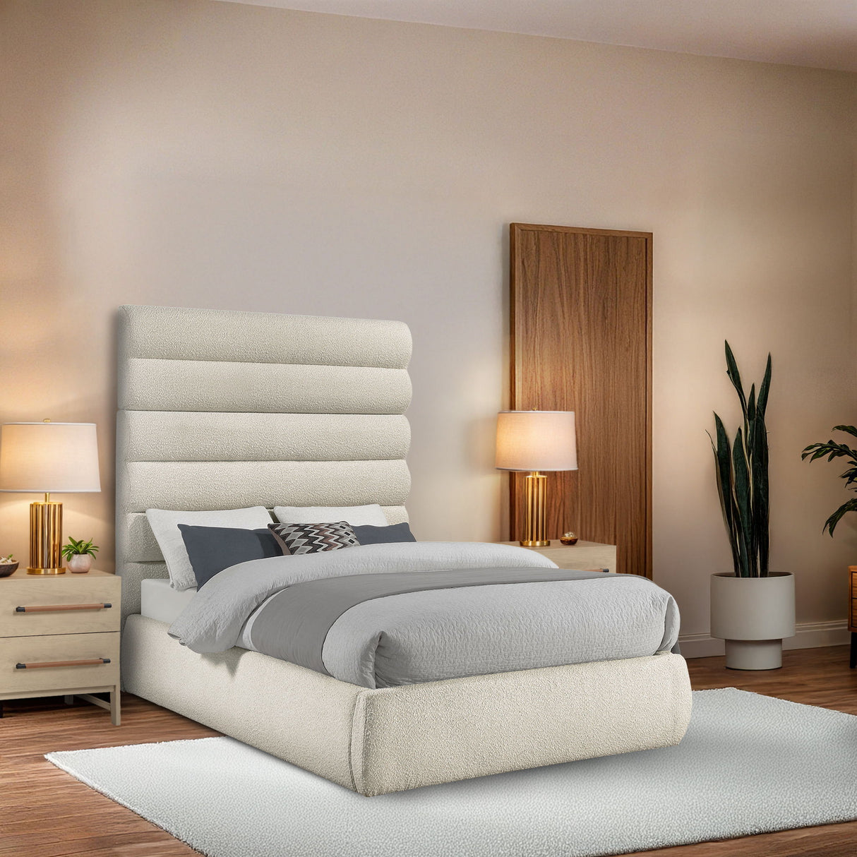 Adam - Boucle Fabric Bed With 70.5" Headboard