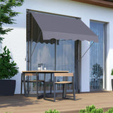 Manual Retractable Patio Awning, UV Resistant Polyester Sun Shade With No Drill Installation