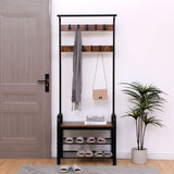 Hall Tree With Shoe Bench For Entryway With 9 Removable Hooks