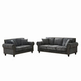 Modern 3 And 2 Seater Sofa With Rolled Arms, Tufted Upholstered Couch